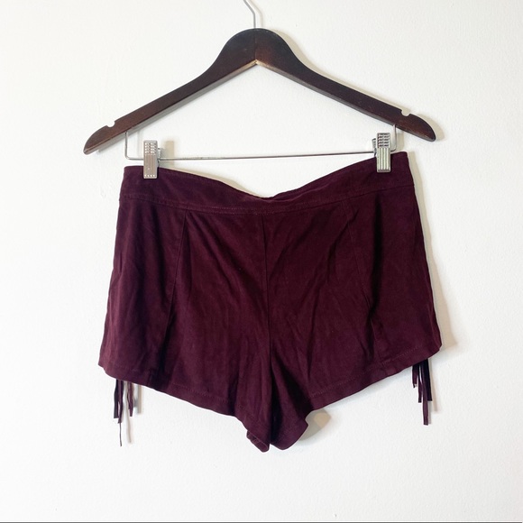Boutique Kori America Faux Suede Burgundy Fringe Shorts Festival Size Small - Picture 4 of 4